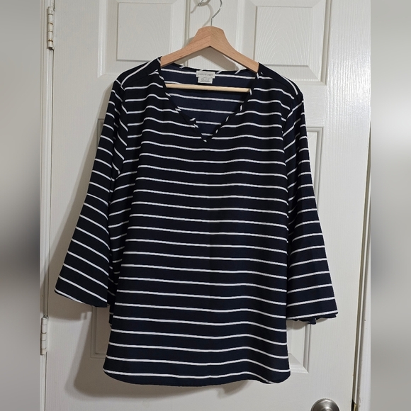 Van Heusen Navy and White Striped Blouse XL 3/4 Sleeve - Picture 1 of 5